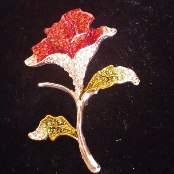 Red Rhinestone Flower Brooch - Picture 1 of 5